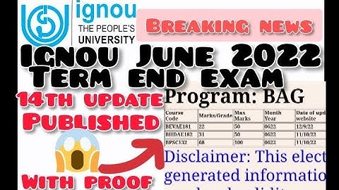 IGNOU June 2022 Term End Result || 14th Update || Breaking News