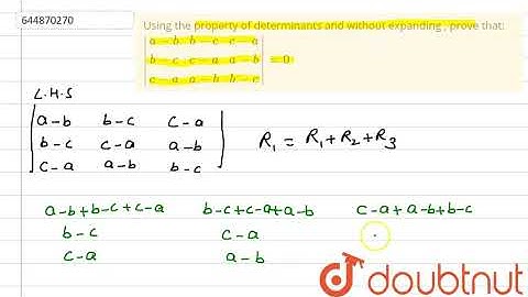 Using the property of determinants and without expanding , provethat | Class 12 Maths | Doubtnut