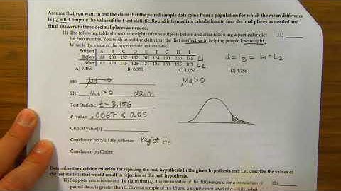 Hypothesis test about the mean difference of paired data