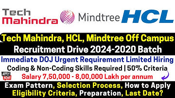 Tech Mahindra, HCL Mindtree Off Campus Drive 2024-2020 Batch Urgent Limited Hiring Any Degree Branch