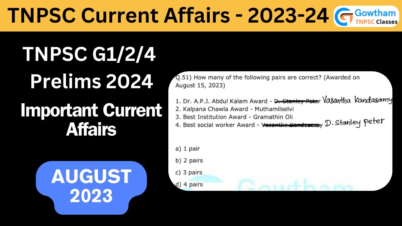 Important current affairs for TNPSC exams in 2024 [August 2023] - YouTube