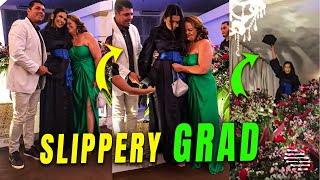 Girl’s Slippery Graduation Celebration Entrance Caught on Camera