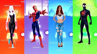 Spider Gwen vs Spider Man vs Mary Jane vs Miles Morales | Tiles Hop EDM Rush!