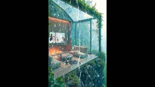 Trust Me, Youll Want To Stay Here Glass Cabin Rain ,Sleeping Dog Crackling Fireplace On Rainy Day