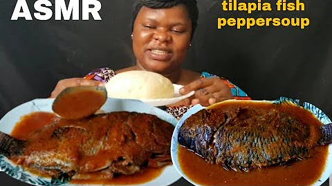ASMR VERY DELICIOUS TILAPIA PEPPERSOUP WITH POUNDED YAM MUKBANG