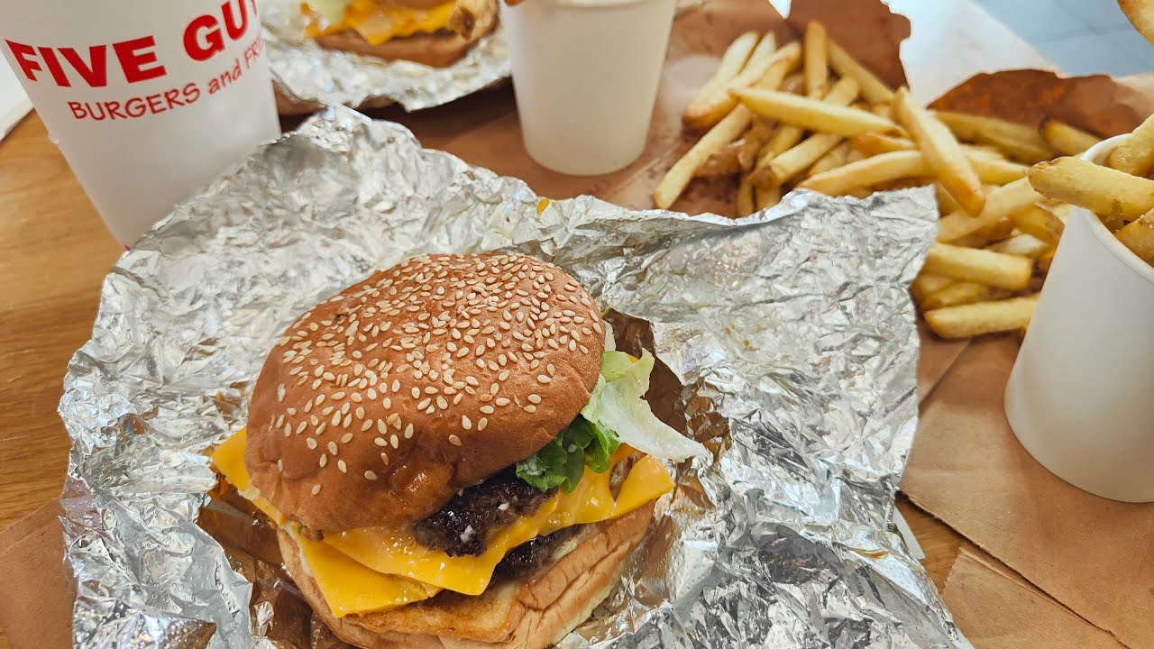 Five Guys burger and fries Food in London - YouTube