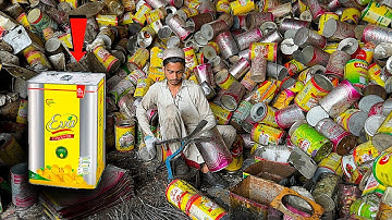 Process of Recycling Massive Oil Tin Boxes In Factory | How Oil Tins Are Recycled | Inside Factory