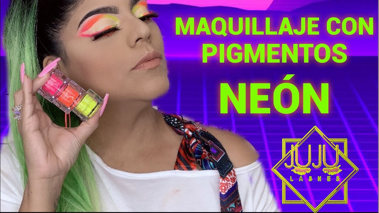 MAQUILLAJE CON PIGMENTOS SUELTOS NEON - TUTORIAL Y RESEÑA DEE JUJU LASHES makeup artist