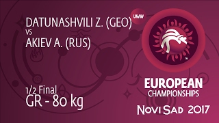 1/2 GR - 80 kg: Z. DATUNASHVILI (GEO) df. A. AKIEV (RUS), 2-1