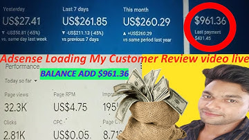 Adsense Loading My Customer Review video live| Adsense loading karke Balance Add $961.36
