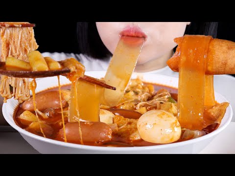 ASMR MUKBANG | Soupy Tteokbokki | Cheesy Spicy Rice Cakes with Glass Noodles, Boiled <strong>Eggs</strong>, Corn <strong>Dog</strong>