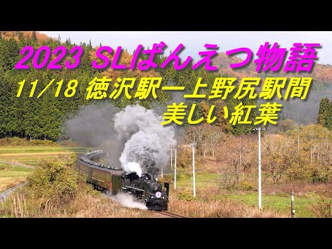 紅葉のばんえつ物語 2023年 空撮で見る沿線 11月18日 徳沢駅ー上