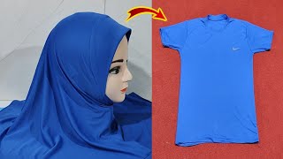 Hijab/ Scarf From Old Tshirt/ Namaz Hijab cutting stitching/ Instant Hijab cutting Stitching/ Khimar