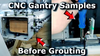 Measuring CNC Gantry with the laser/sensor and grouting the steel composite gantry tubes