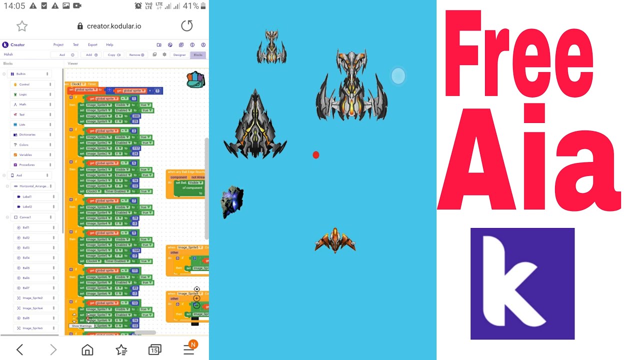 Kodular game aia | Kodular space game aia | Free game aia