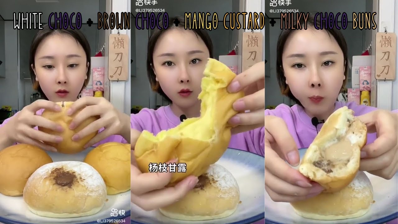 white choco & mango custard + milky & dark brown choco buns asmr mukbang 