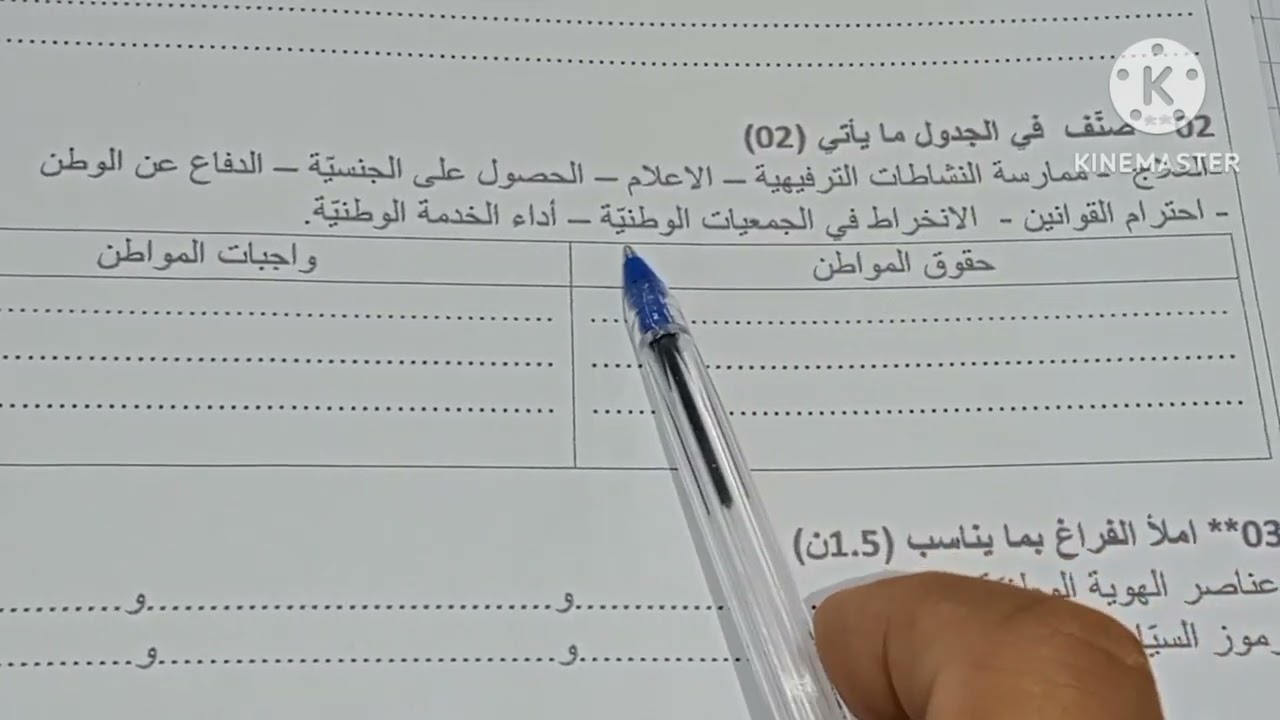 اختبار التربية المدنية الفصل الثاني للسنة الخامسة
