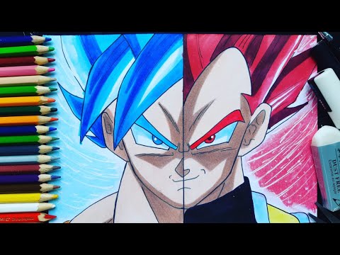 Como Desenhar Goku x Vegeta SSJ Blue Dragon Ball Super - How to