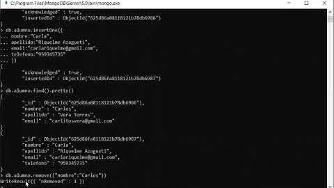 Implementar una base de datos en MongoDB (Crear, insertar y eliminar) un registro a la base de datos