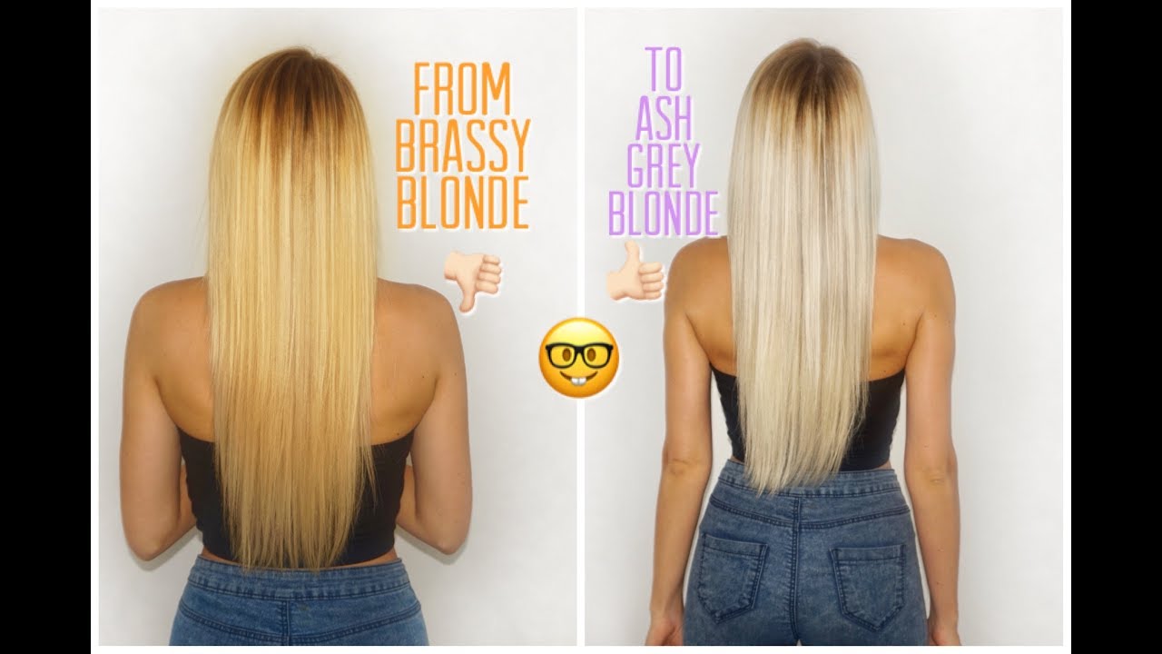 How To Tone Brassy Blonde Hair To Cool Toned Ash Grey Blonde D I Y Ingrida G Youtube