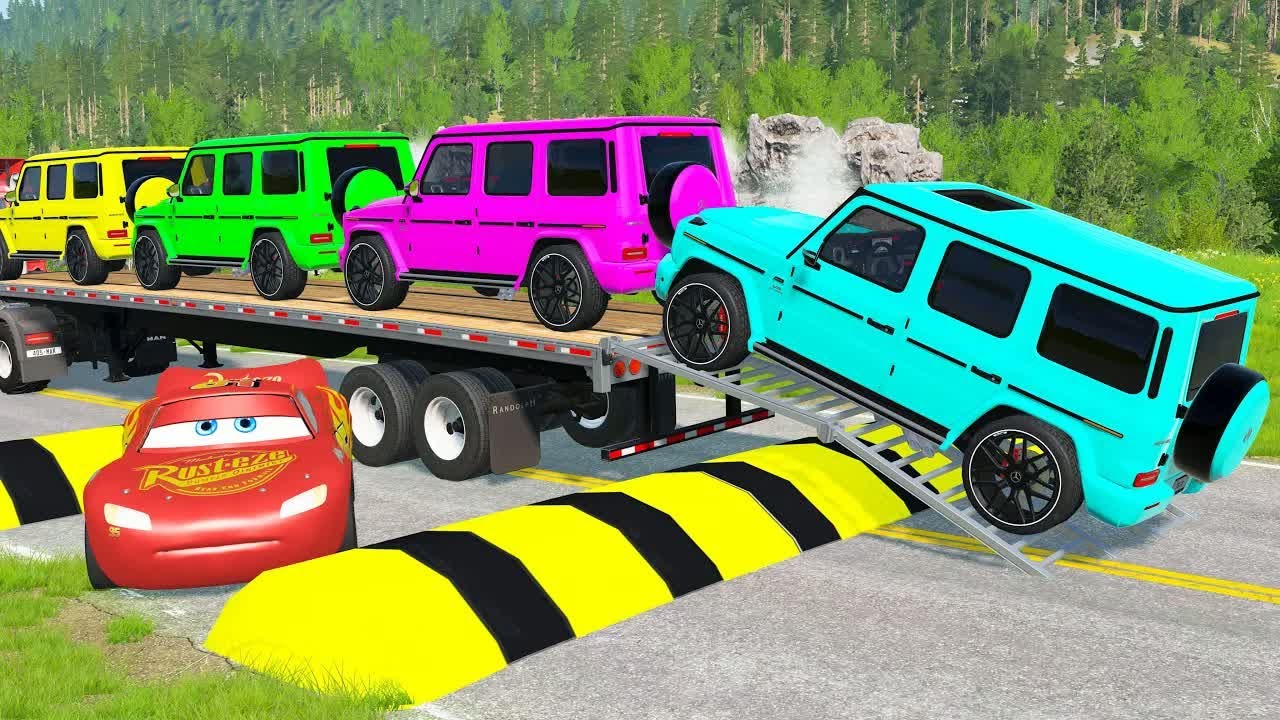 Flatbed Truck McQueen | Transportation with Truck - Pothole vs Car #38 | BeamNG.Drive Gameplay