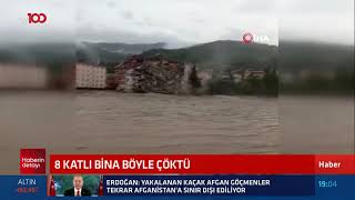 Kastamonu'da selden zarar gören 8 katlı bina böyle yıkıldı