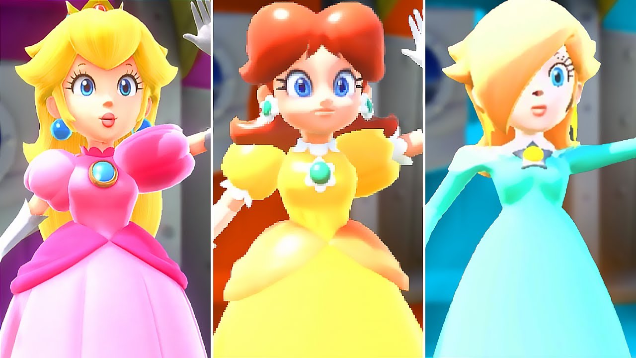 Super Mario Odyssey - Peach vs Daisy vs Rosalina (Splitscreen Race) - Full Game Walkthrough