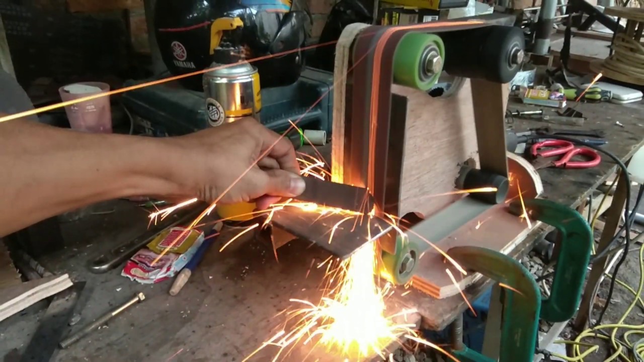 Bikin mesin amplas roll dari grinda/ grinder sander belt diy - YouTube