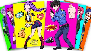 Police Jinu Saja Catching Huntrix Rumi In The Street   Kpop Demon Hunters | Sticker Book Diy