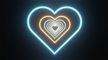 Neon yellow-blue tunnel in the shape of a heart on a black background. Video Loop | 10 minutes