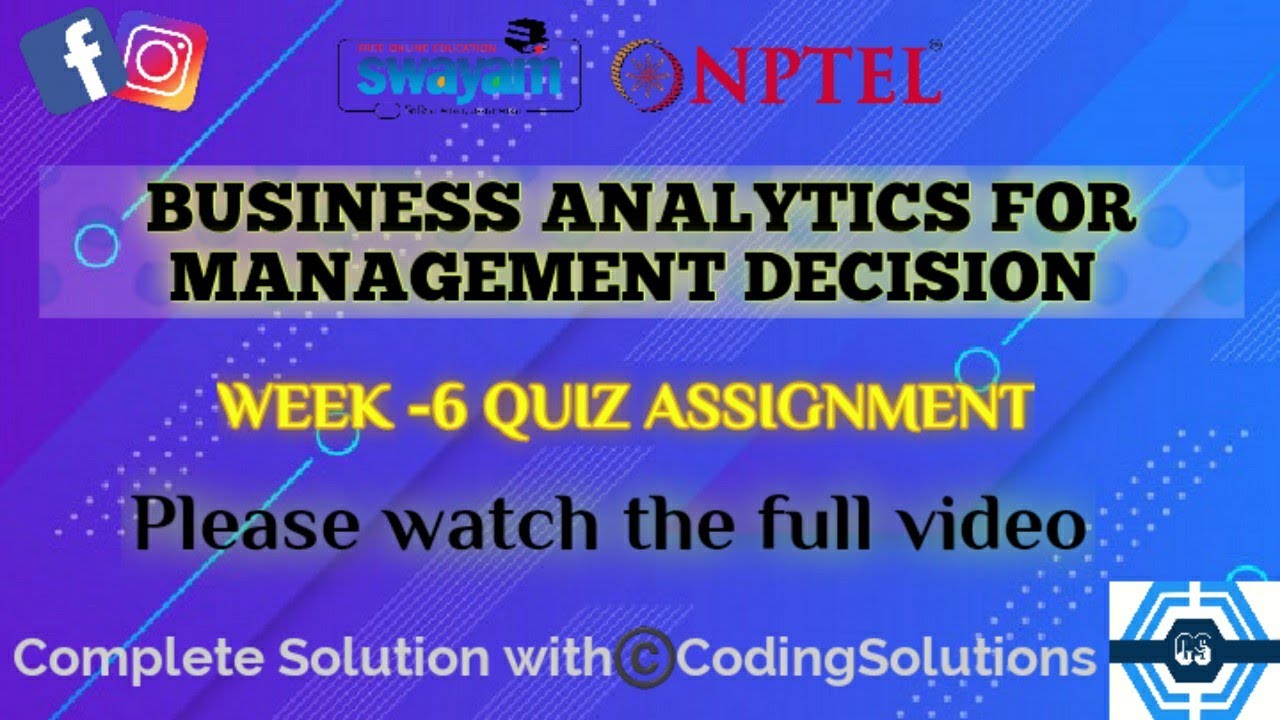 business analytics for management decision nptel assignment answers