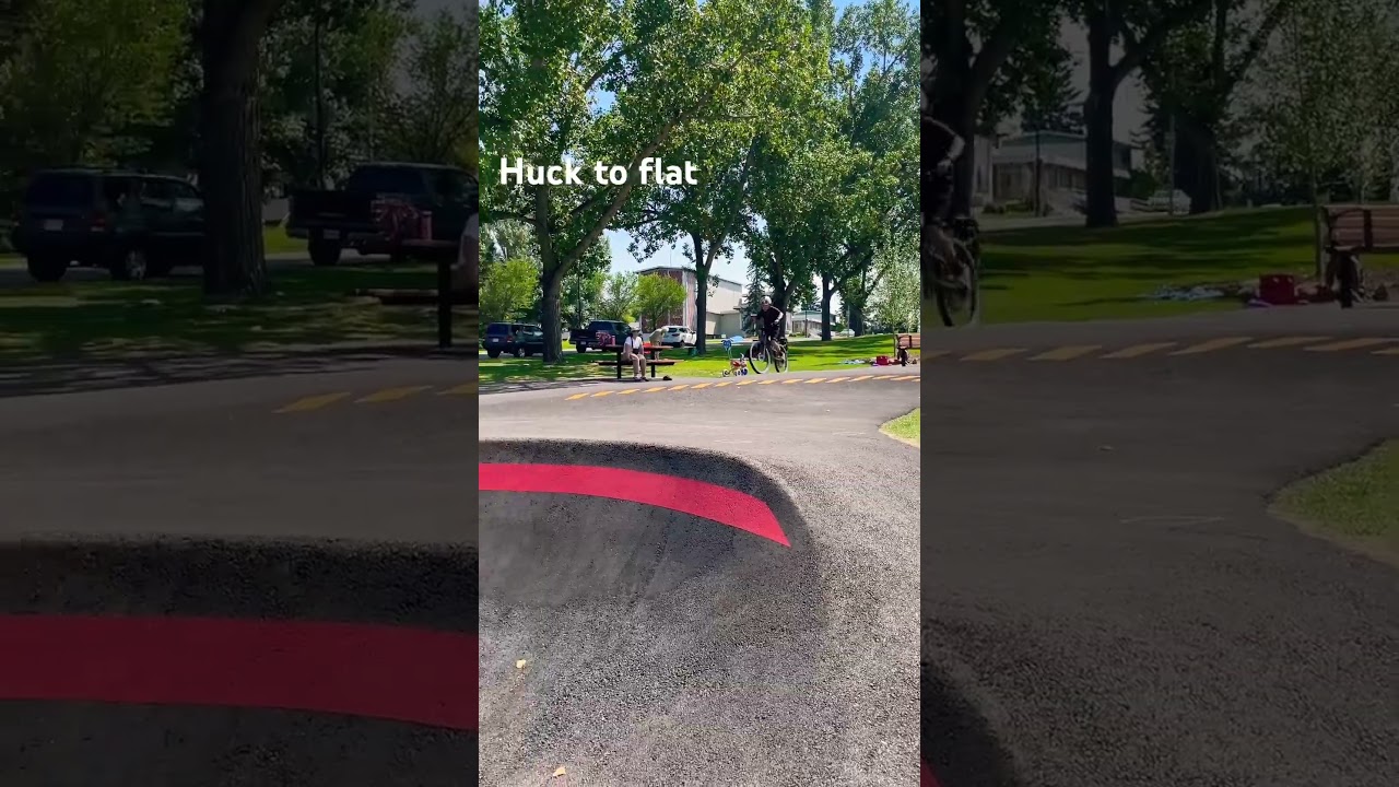 Huck to flat at a pump track in Calgary