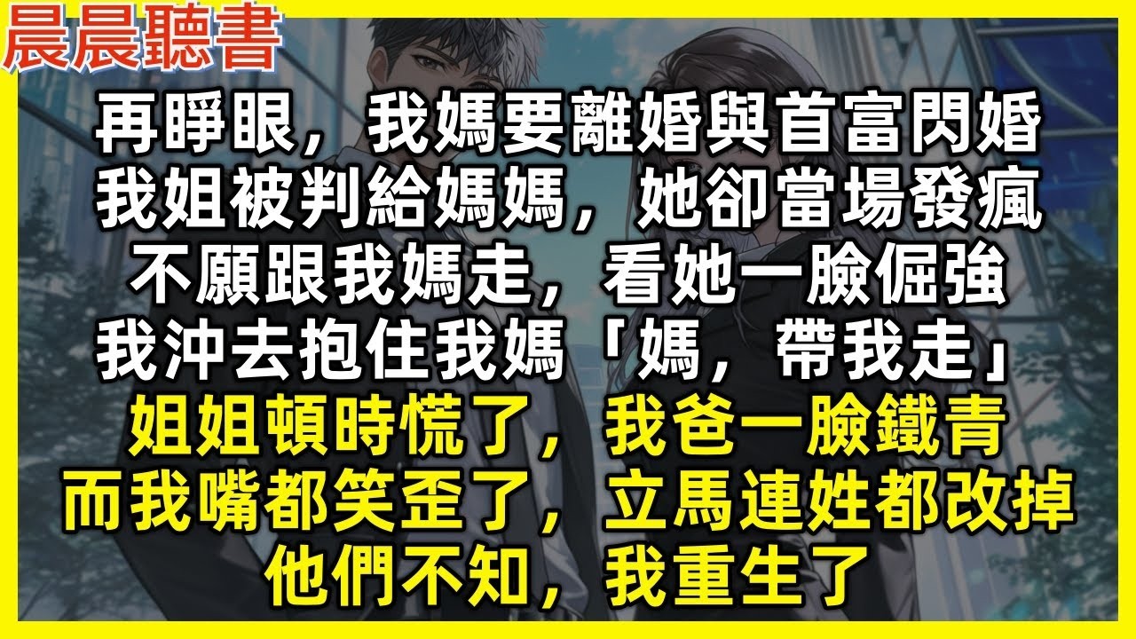 再睜眼，我媽要離婚與首富閃婚，我姐被判給媽媽，她卻當場發瘋，不願跟我媽走，看她一臉倔強，我沖去抱住我媽「媽，帶我走」姐姐頓時慌了，我爸一臉鐵青，而我嘴都笑歪了，立馬連姓都改掉，他們不知，我重生