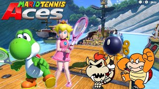 Mario Tennis Aces - Yoshi & Peach Vs Dry Bowser & Boom Boom - Savage Sea