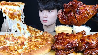 자메이카통다리 치킨 피자 먹방ASMR MUKBANG CHEESY PIZZA & SPICY FRIED CHICKEN チーズピザ辛いチキン Gà ไก่ Ayam eating sounds