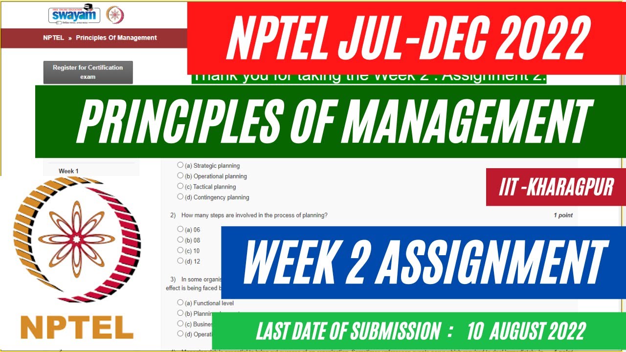 nptel principles of management assignment 5 answers 2022
