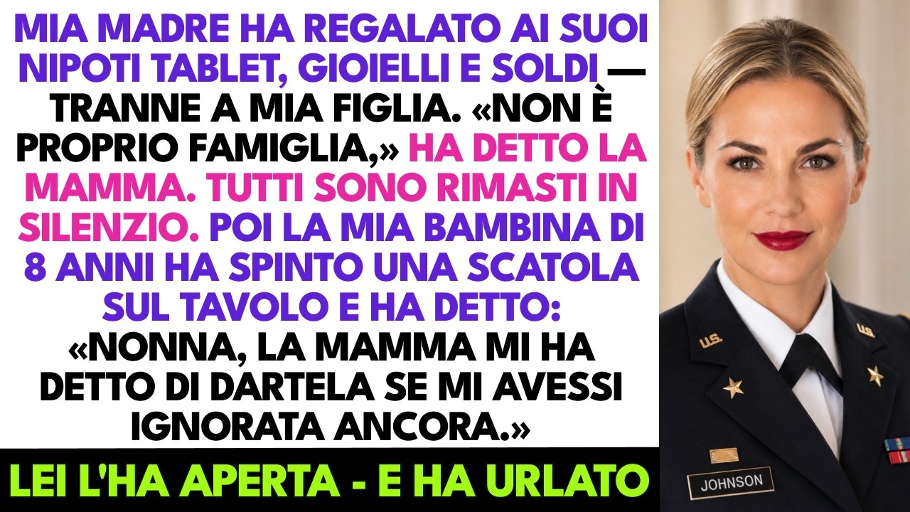 Mia madre aveva appena dato a mia nipote un iPad da mille dollari. A mia figlia adottiva, otto anni, aveva dato un biglietto di Natale vuoto da supermercato. Poi si era alzata col bicchiere in...