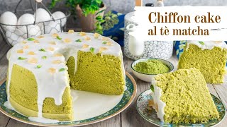 Chiffon Cake al tè Matcha, torta soffice, alta, colorata con una glassa buonissima al limone!