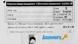 6th class sa-2 english question paper and answer key 🔑 new syllabus CBSE syllabus model paper