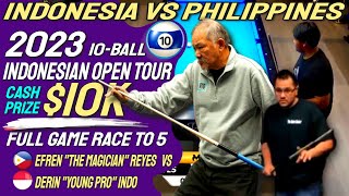Epic Showdown: Efren Reyes vs Derin at the 2023 Indonesian Open 10 Ball Tournament Cash Prize $10K