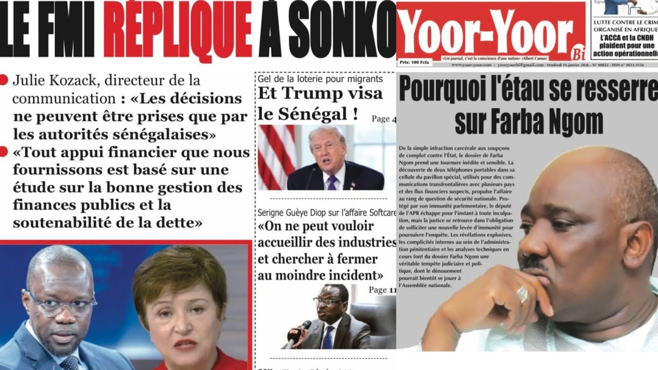 La Réplique cash du FMI à SONKO, Farba Ngom risque Gros ? Revue de presse 16 janvier 2026 !
