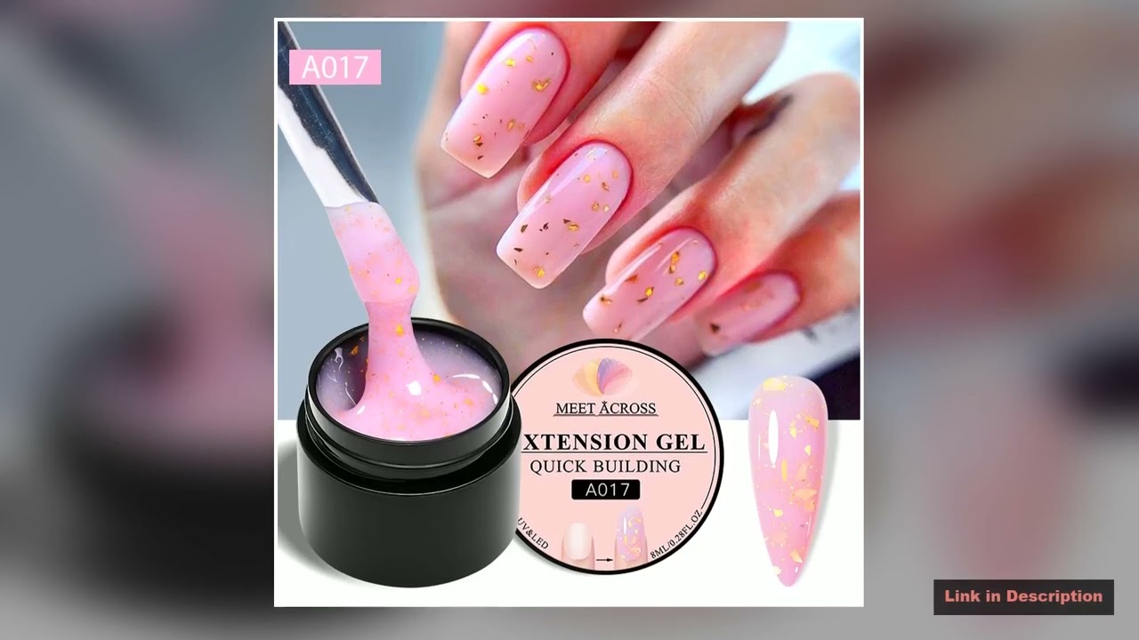 MEET ACROSS 7ML Pink Glitter Quick Extension Gel Nail Polish Gold Foils Effect Vernis Semi