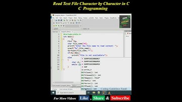 Read a File Using C Program | Read a text file character by character in C Programming #short