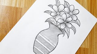 How To Draw Flowers In A Vase Easy Flower Drawing Tutorial