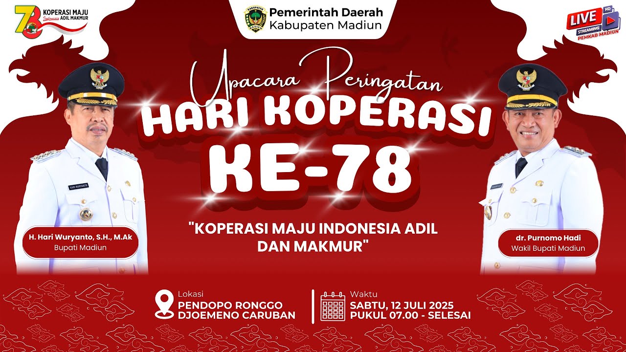🔴 LIVE | UPACARA PERINGATAN HARI KOPERASI KE-78 PEMERINTAH KABUPATEN MADIUN TAHUN 2025