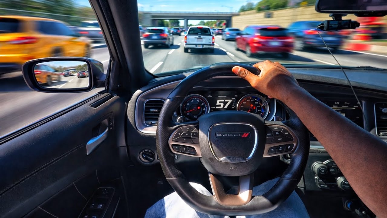 WIDEBODY SCATPACK CHARGER CUTTING UP IN RUSH HOUR TRAFFIC POV