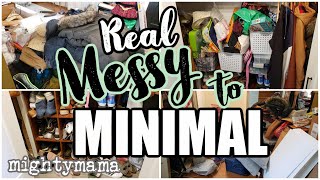 MESSY TO MINIMAL MAMA * REAL LIFE MESSY HOARDER CLOSET MAKEOVER (DIY) CLEAN DECLUTTER AND ORGANIZE