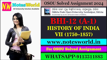 Odisha State Open University(OSOU) BHI-12 (Assignment-1) Solved Assignment 2024-25 BAHI 5th Semester