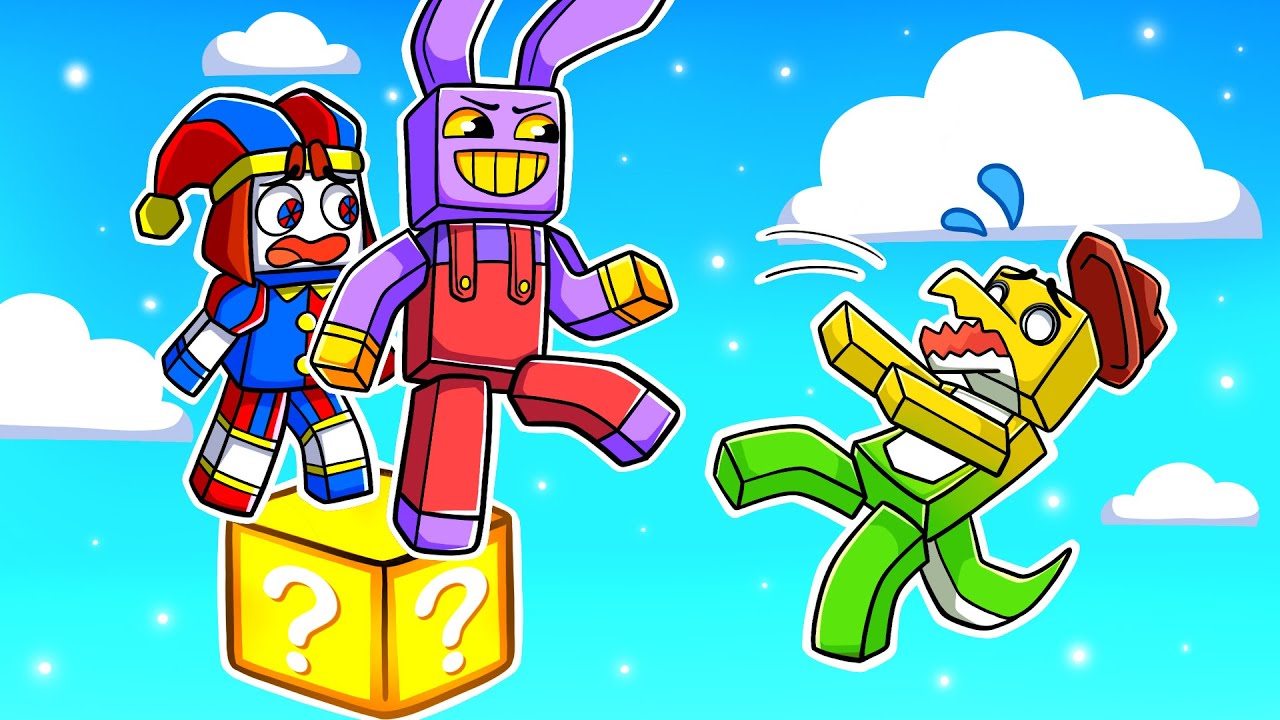 Pomni, Jax e Gummigoo SOBREVIVENDO com apenas 1 LUCKY BLOCK no MINECRAFT