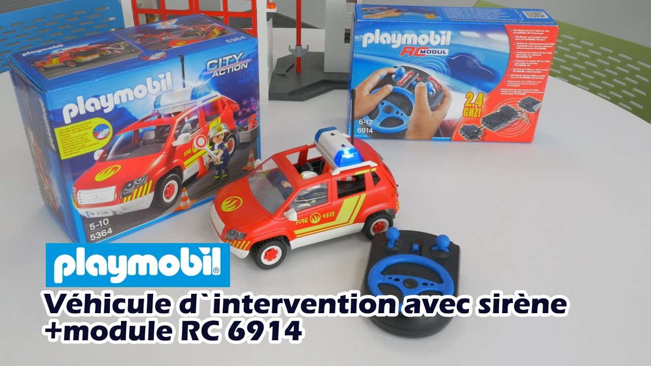 Playmobil Véhicule d`intervention avec sirène (5364) + RC 6914 - Démo en  français HD FR 